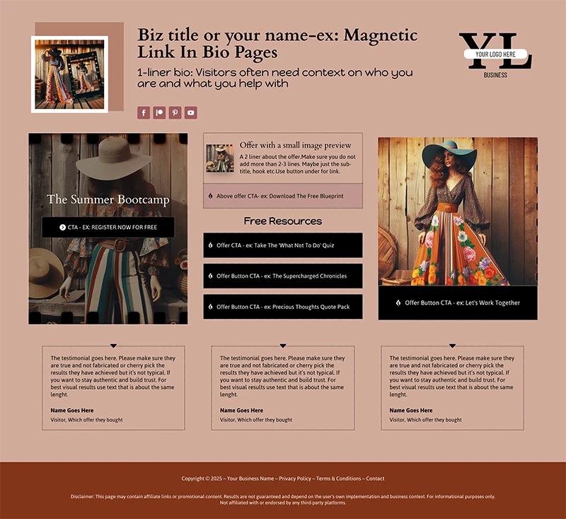 magnetic link in bio page template demo